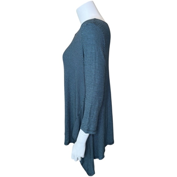 Comfy USA Striped Top Tunic L Sharkbite Hem 3/4 Sleeve Blue Black - Picture 4 of 9